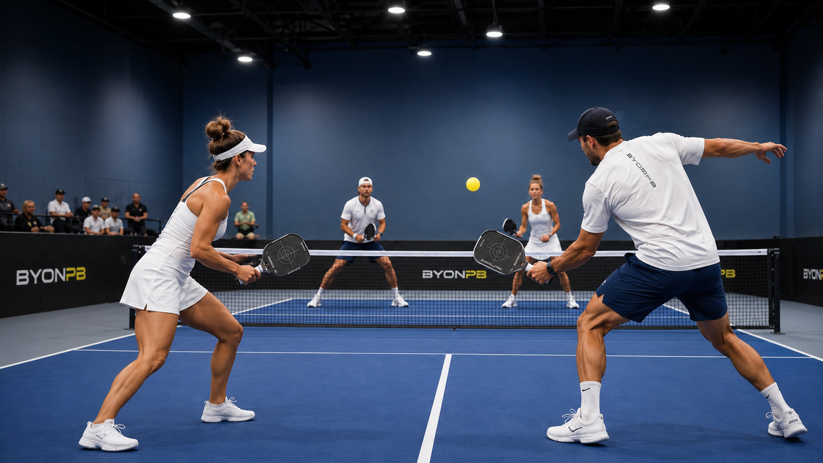 Pickleball players on court